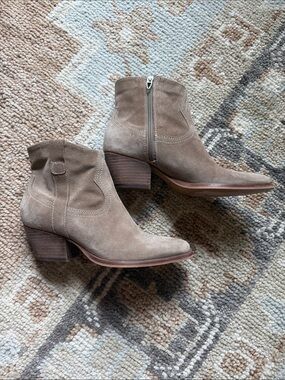 Dolce Vita Taupe Suede Ankle Boots with Block Heel
